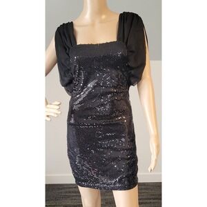 Sexy Women Black Sequin Short Sleeve Tunic Blouse Medium SL2837